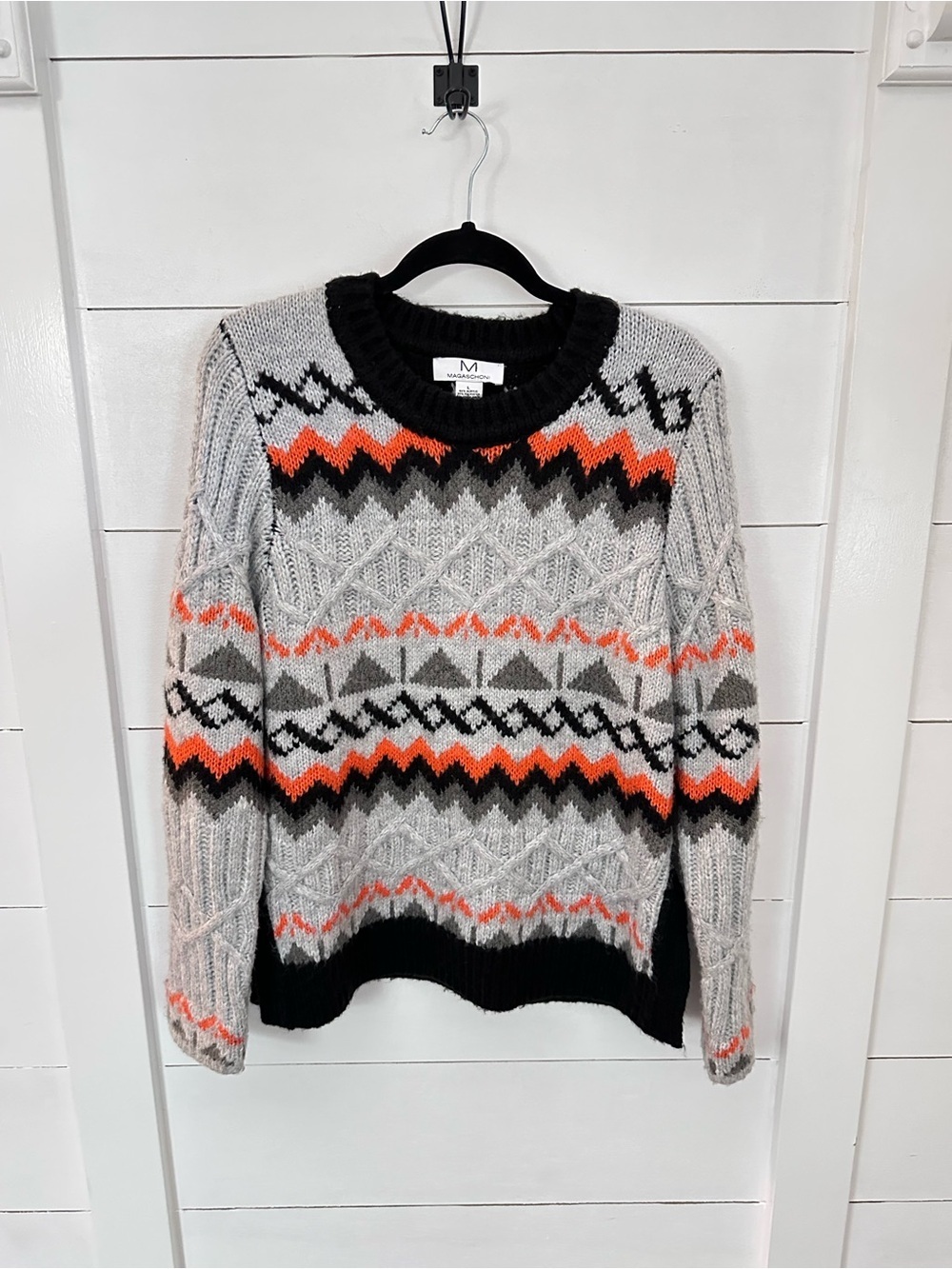 Magashoni L grey chunky fisherman cabin nordic cable knit sweater softcore - Picture 3 of 14